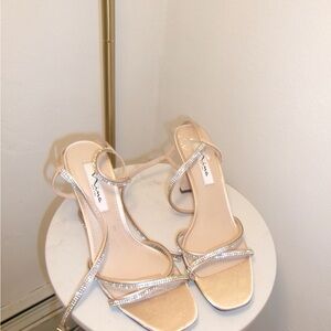 Elegant Silver and Cream Strappy Heels